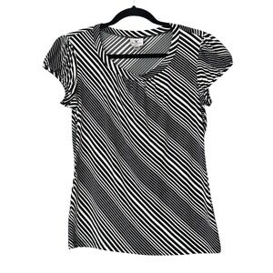 Worthington Stretch Top Womens Size M Black White Striped Comfort Stretch Shirt